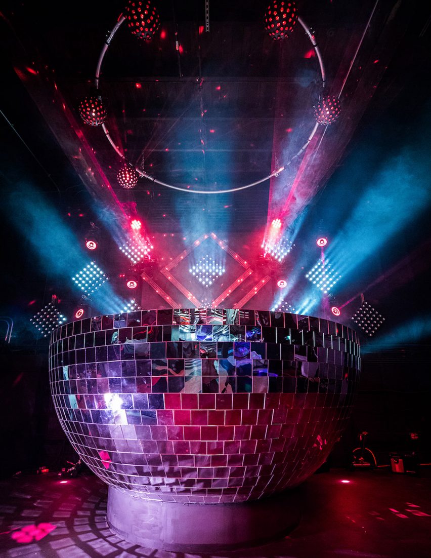 Disco ball DJ booth at Supernova nightclub