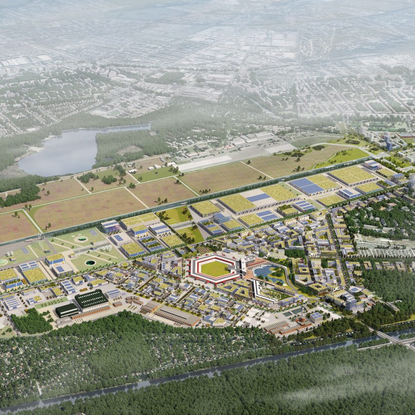 An aerial view of a rendering of Projekt Tegel