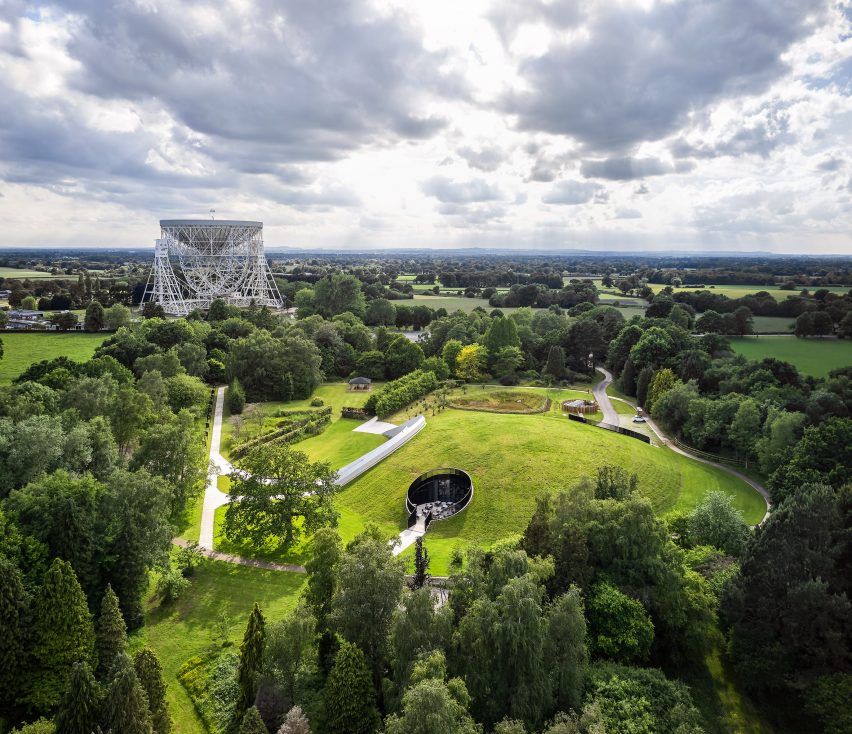 Aerial view of Jodrell Bank Observatory