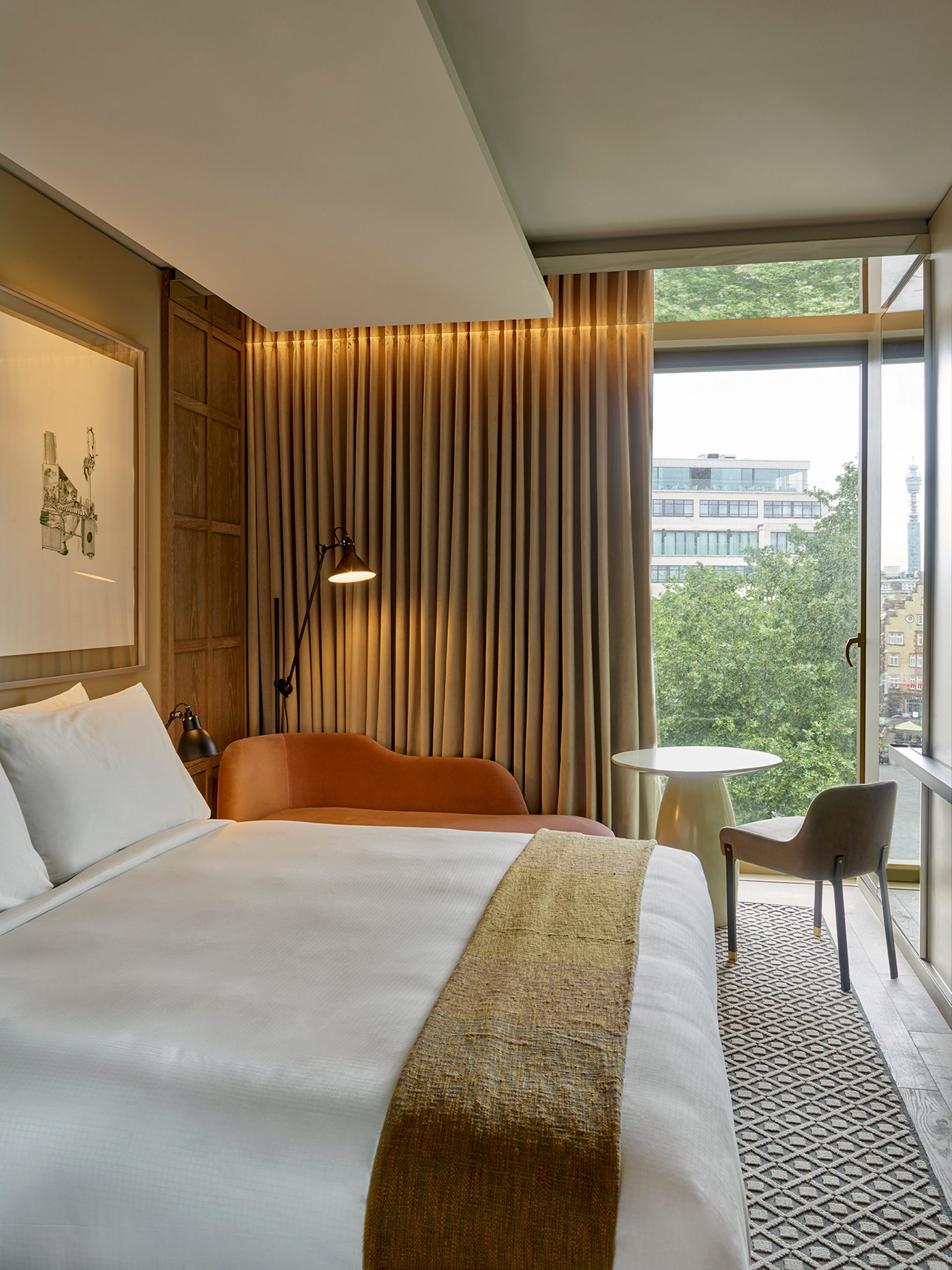 Bedroom at The Londoner hotel by Yabu Pushelberg