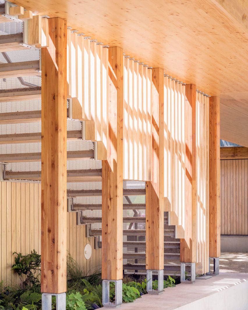 Timber and perforated metal staircase