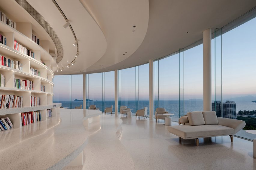 Library reading room overlooking the sea