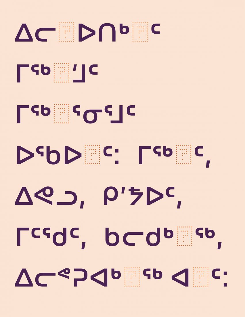 Rows of syllabics text with question-mark boxes indicating missing characters