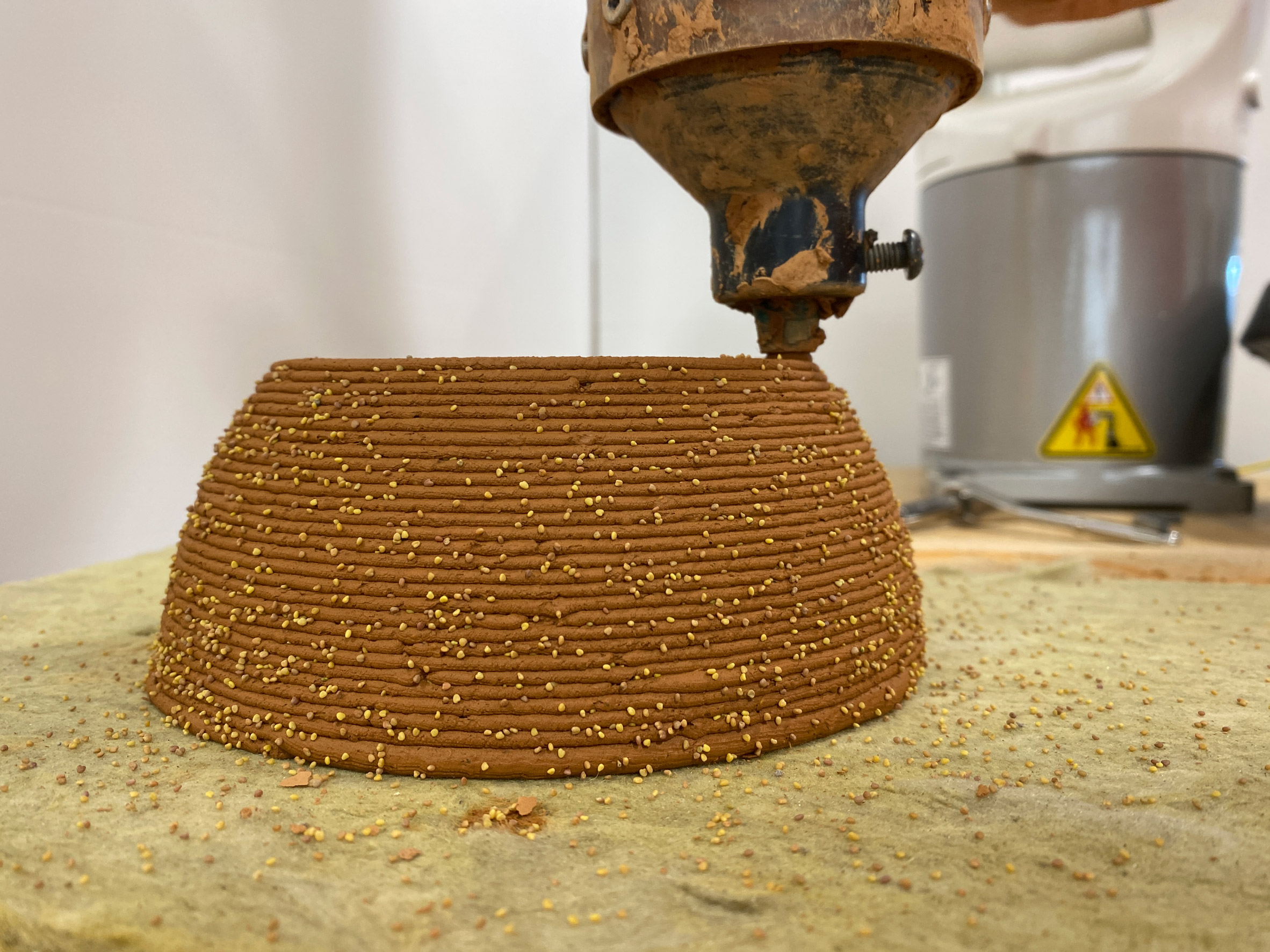 3D printer at University of Virginia printing a domed soil structure