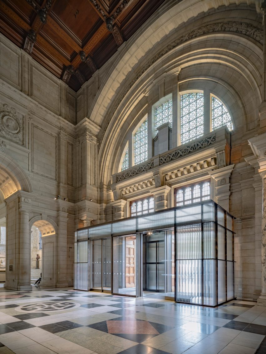 Glazed lobby inside V&A museum