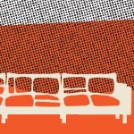 Graphic of a sofa against an orange background