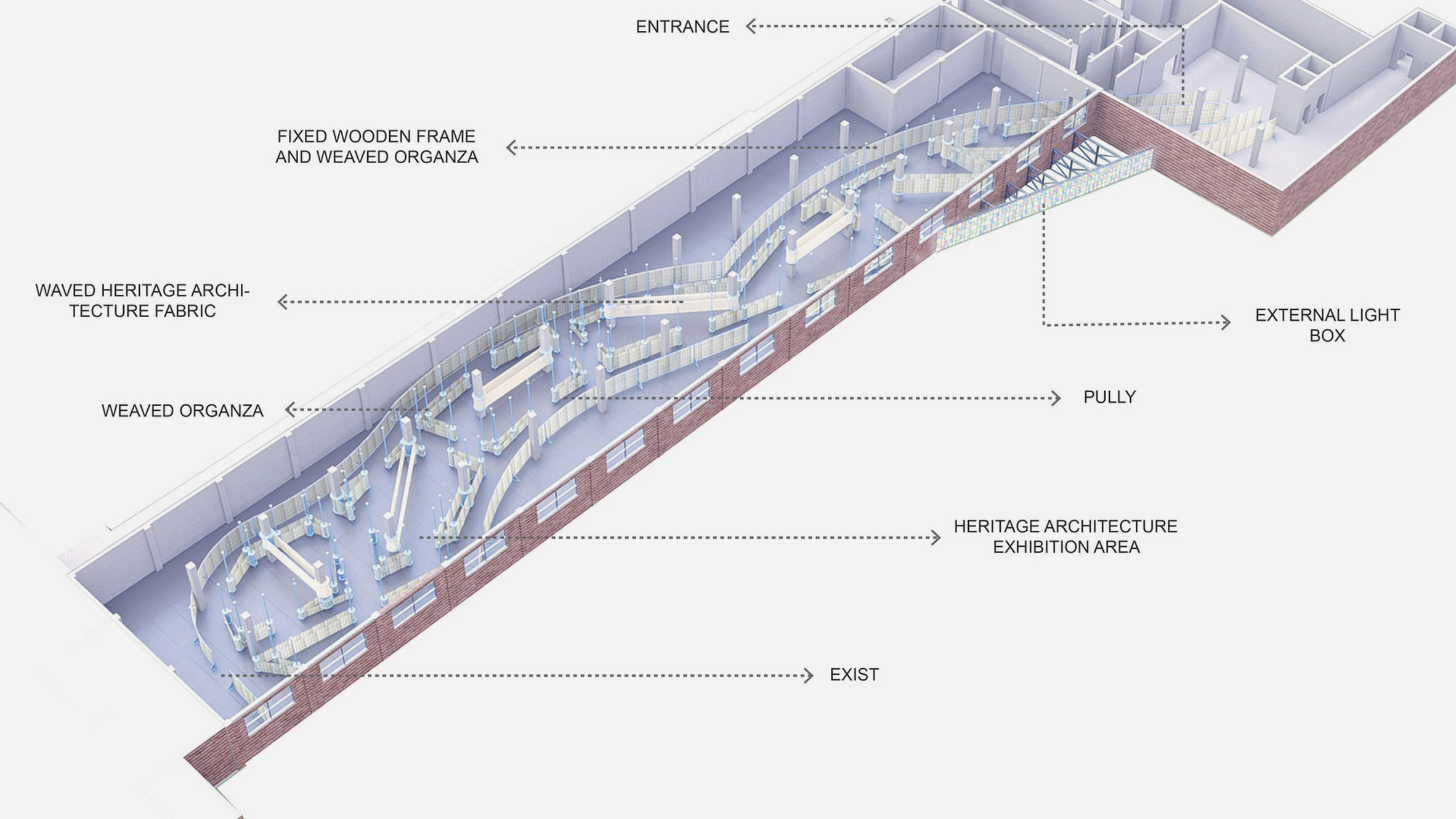 3D view of building layout on white background