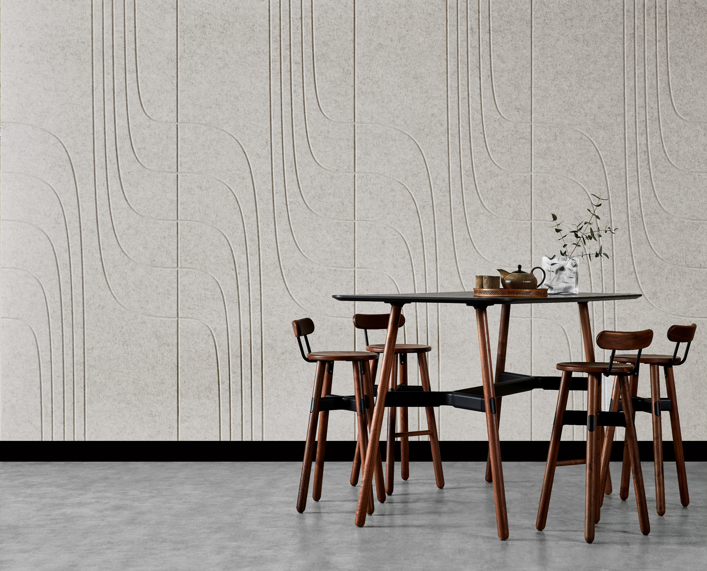 Patterned beige acoustic wall panels