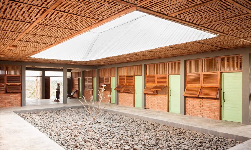 Stone-filled courtyard of Project Burma Hospital by A+R Architekten in Myanmar