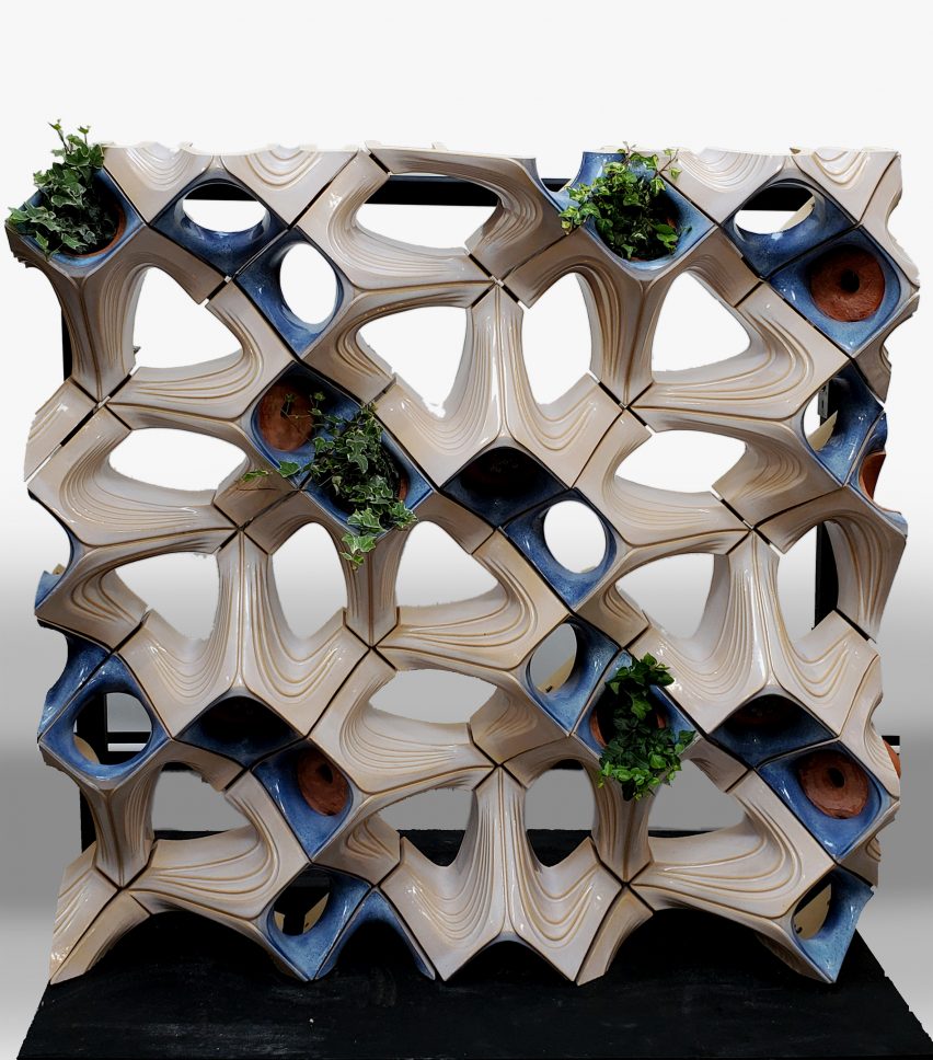Image of the a prototype of the living facade that was created at the Architectural Ceramic Assemblies Workshop