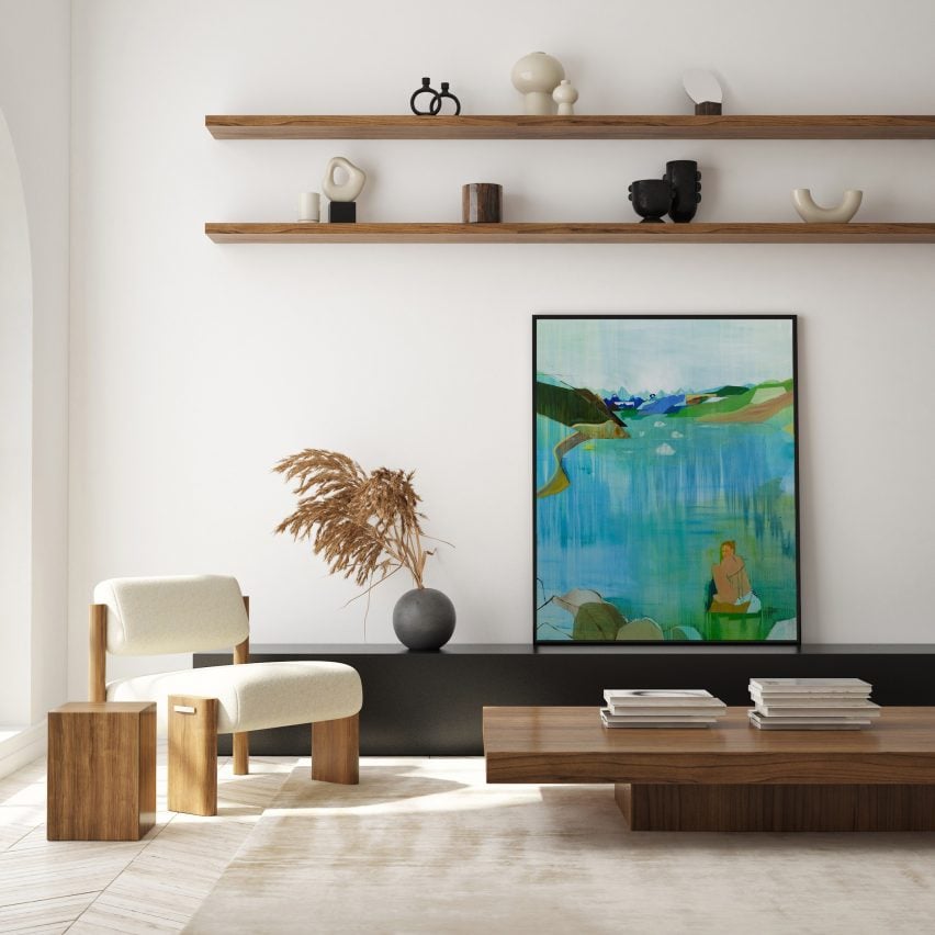 A colourful painting in a minimalist living room