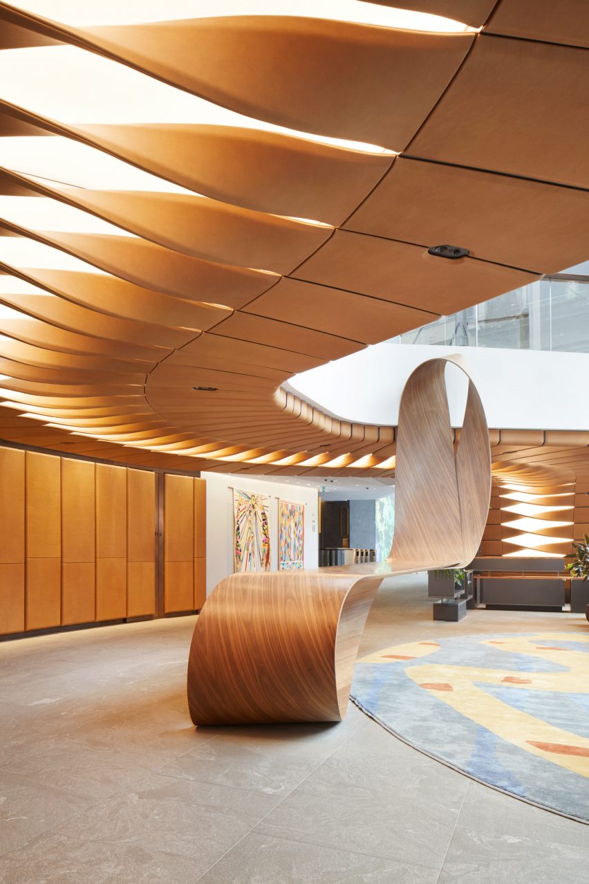 Bill Amberg Studio creates ribbon-like leather ceiling for London office