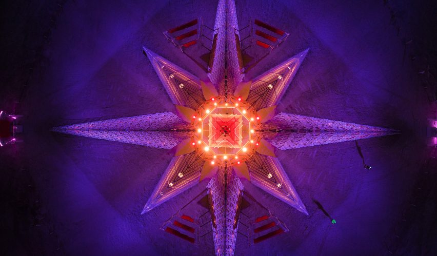 Burning Man Empyrean temple from above at night