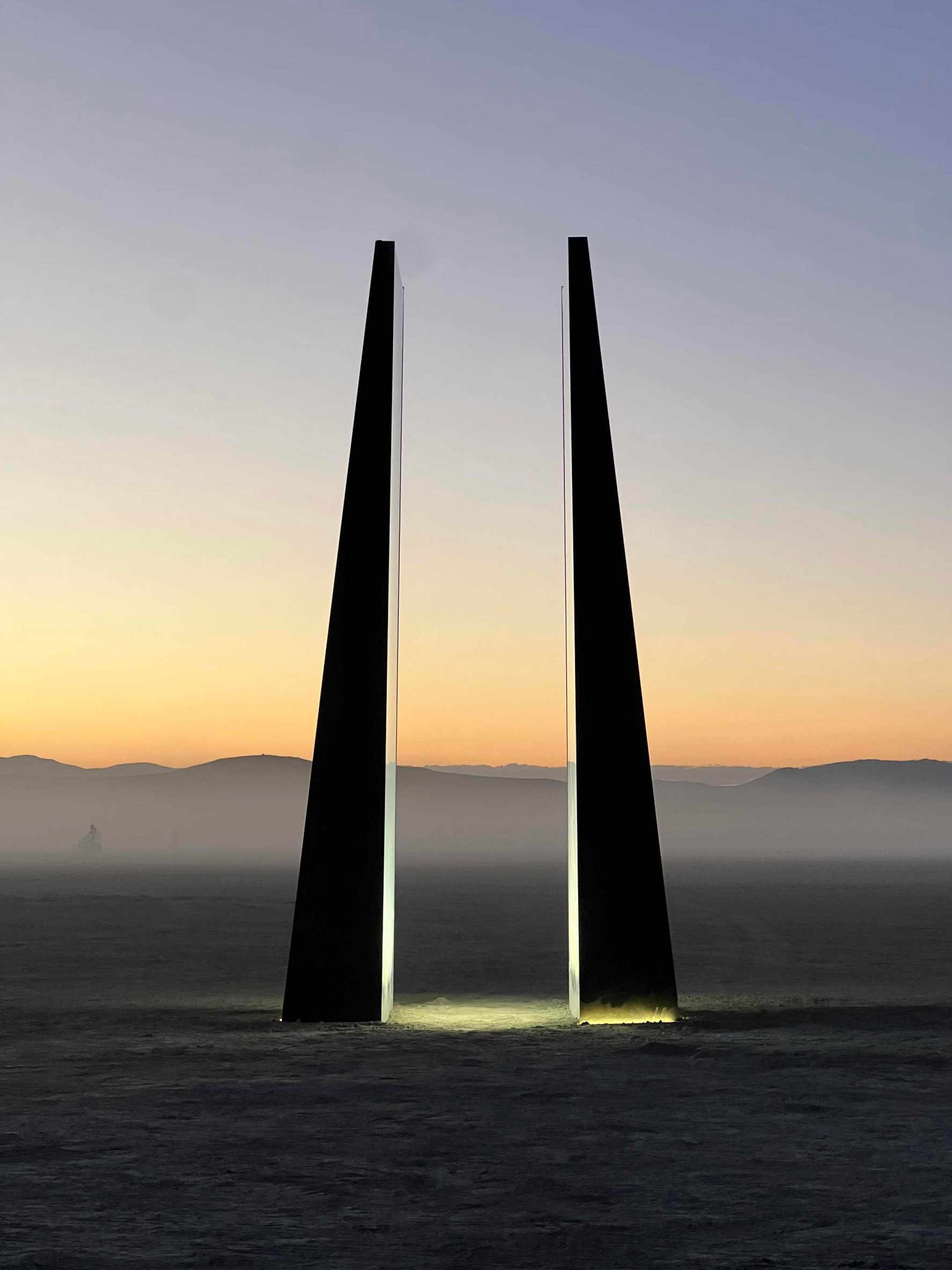 Obelisks at dusk at Burning Man