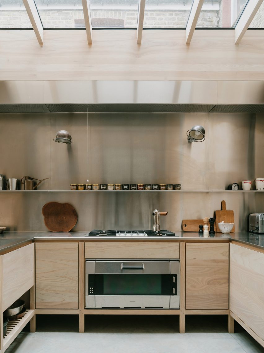 Steel and wood kitchen of London house extension