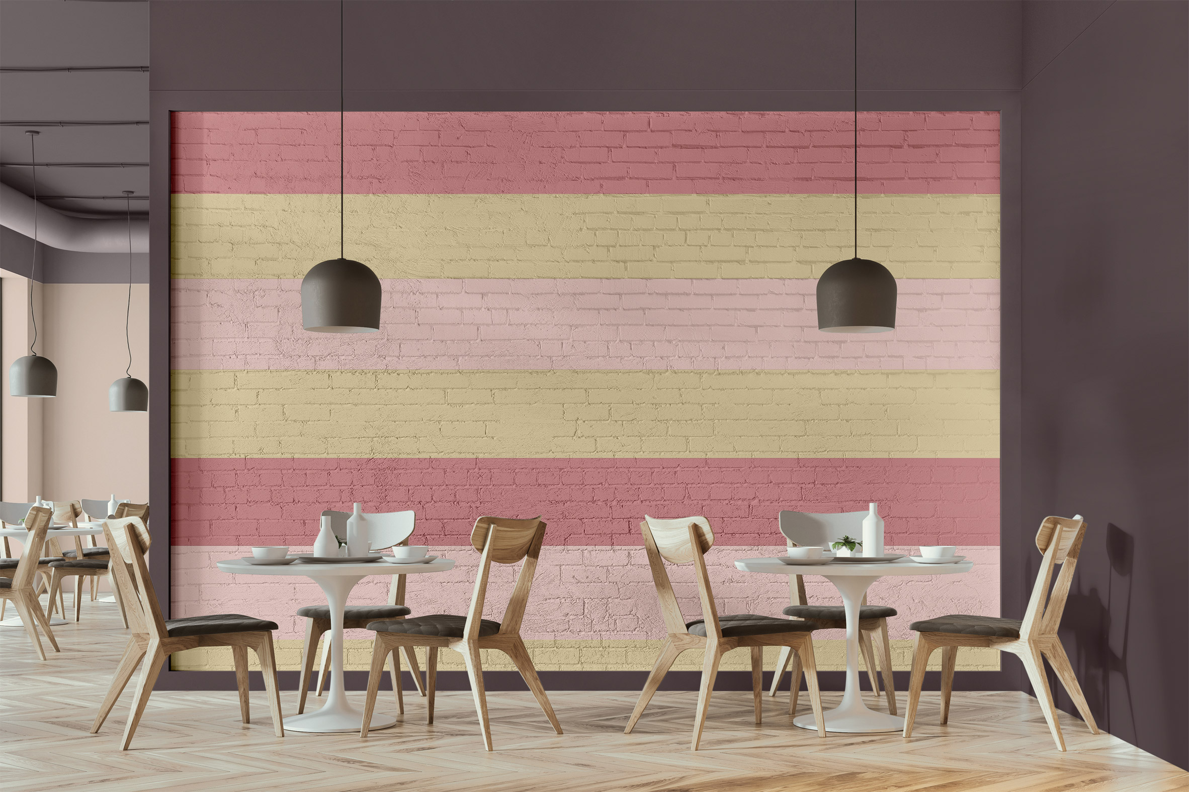 A pink and yellow wall in a cafe