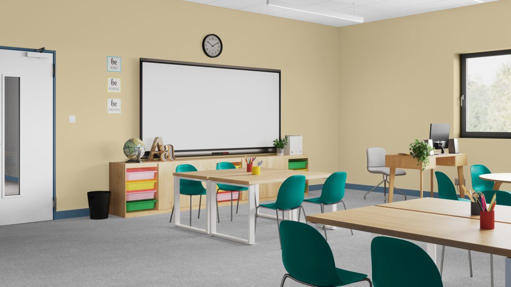 A classroom with Wild Wonder Dulux paint colour on the walls