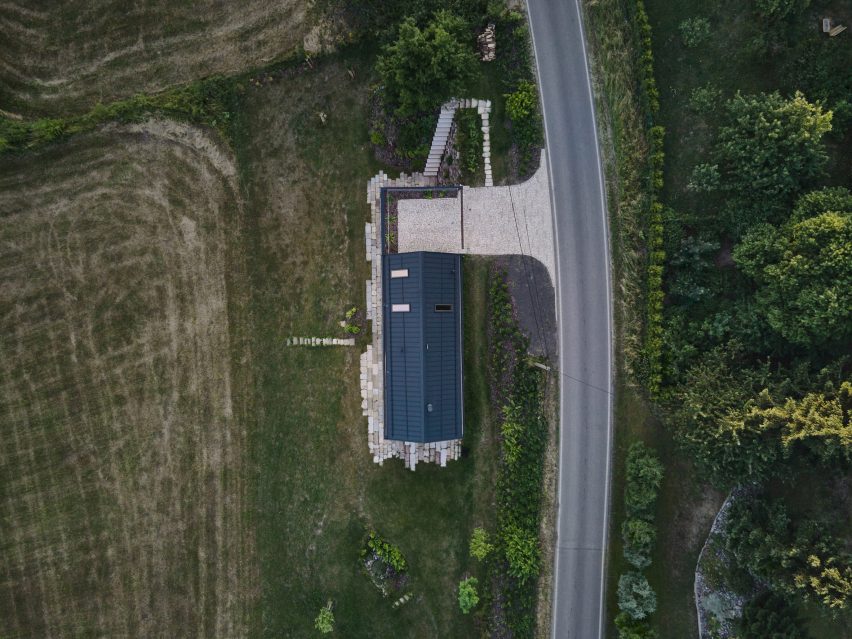 Aerial photograph of house and road