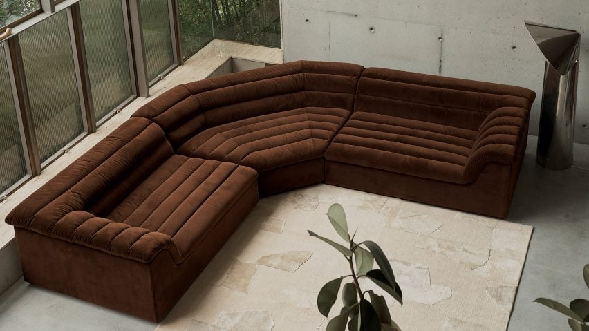 Float sofa by Sarah Ellison in a concrete interior