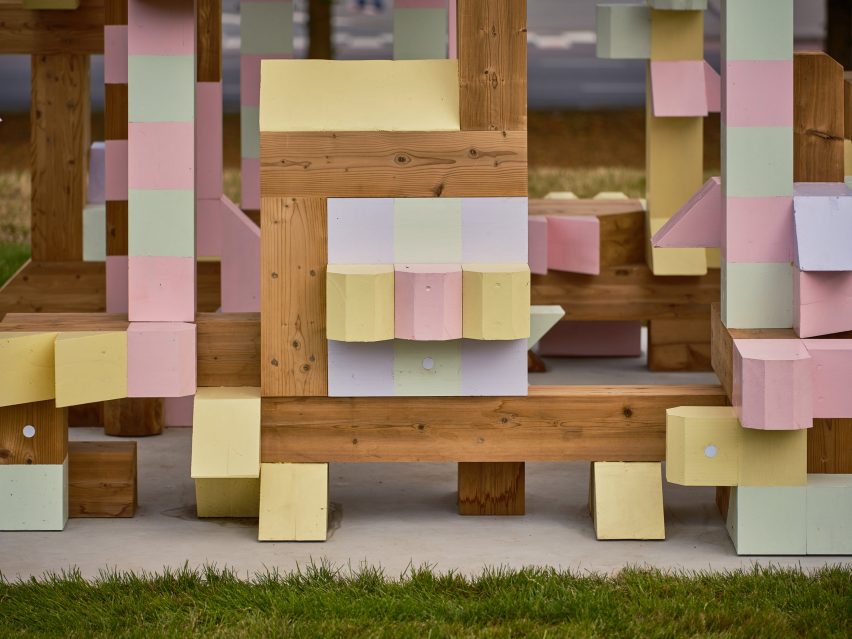 Pavilion built of wooden blocks