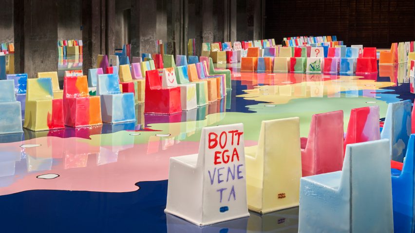 Image of Gaetano Pesce chairs at Bottega Veneta's show