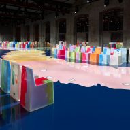 Gaetano Pesce creates swirling resin set for Bottega Veneta at Milan Fashion Week