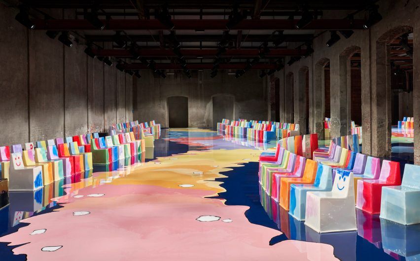 Bright colours swirled to form at runway at Bottega Veneta's Spring Summer 2023 show