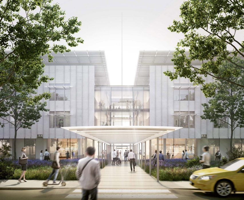 Visual of the proposed entrance to the General Hospital of Sparta by Renzo Piano