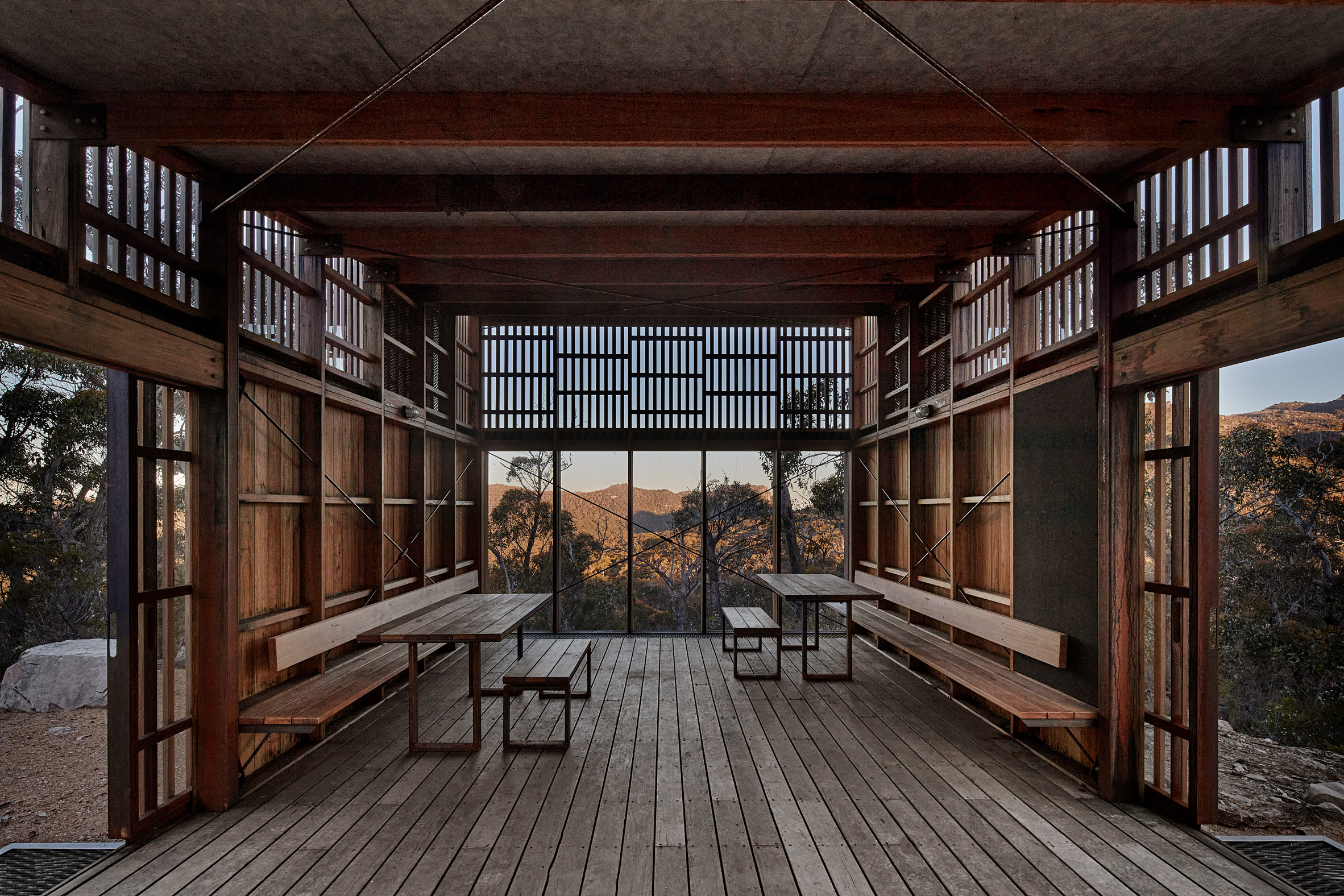 Breezeway inside hiking shelter by Noxon Giffen and McGregor Coxall