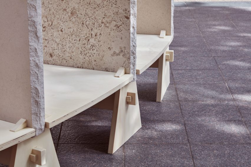 Stone and plywood seating