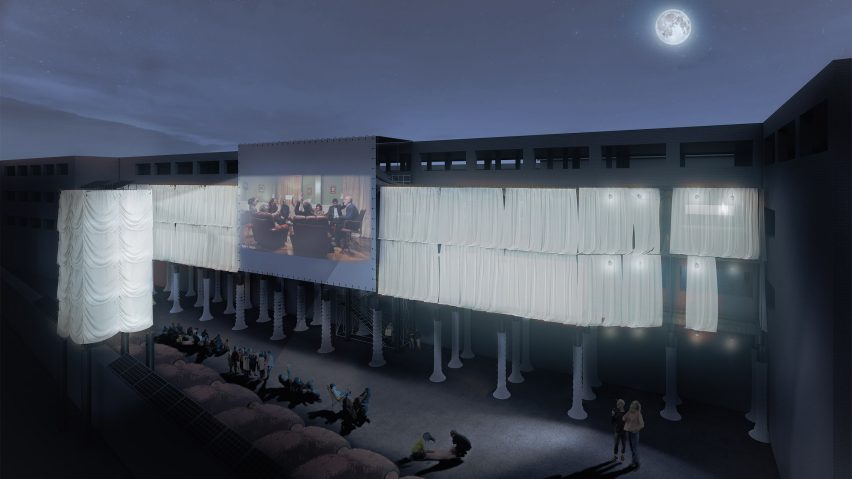 Visualisation showing outdoor cinema made from converted multi-storey car park