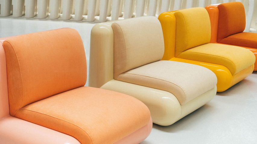 A row of coloured seats by Holloway Li