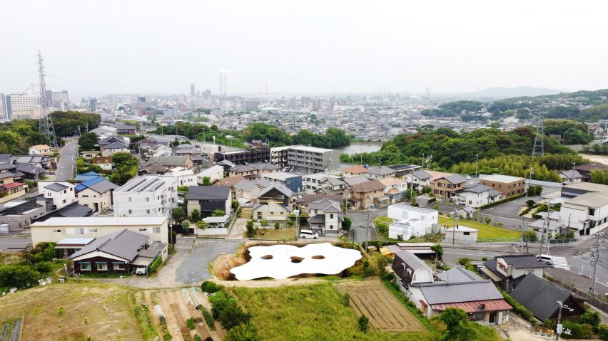 Aerial view of houses in Ube, Japan