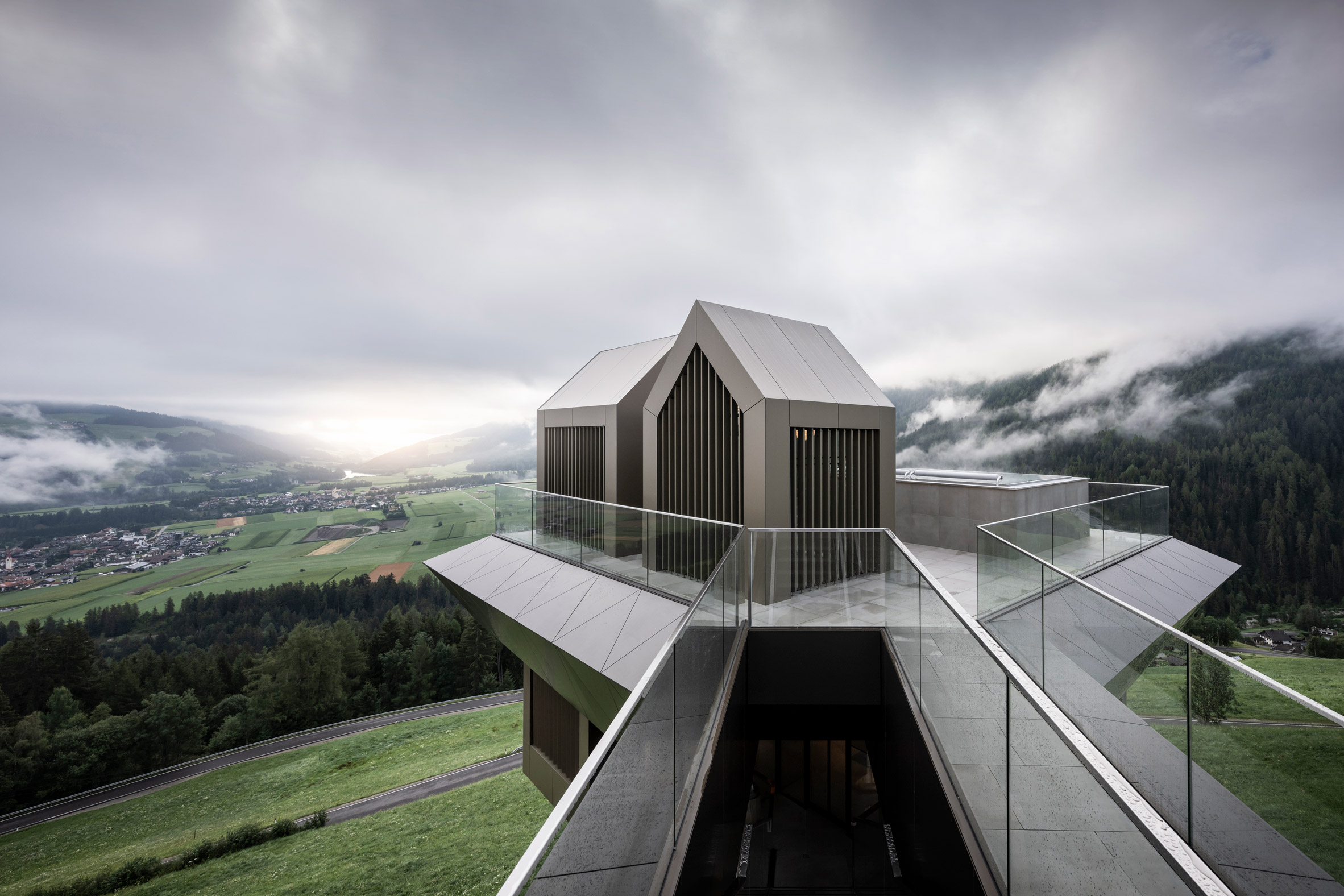 Suspended walkway to Hub of Huts in South Tyrol