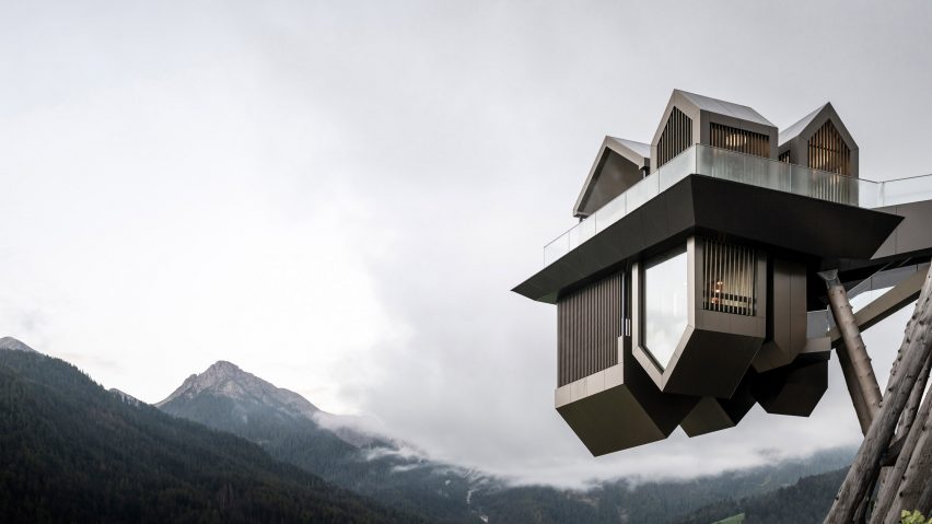 View up to Hub of Huts by NOA at South Tyrol hotel