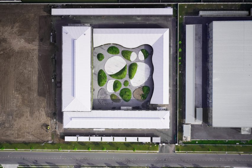 Aerial view of Vietnamese factory with courtyard