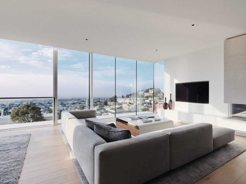 Modern living room overlooking San Francisco