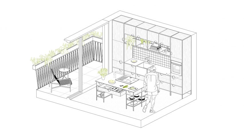 Gambar teknis desain dapur kecil Emil Eve Architect