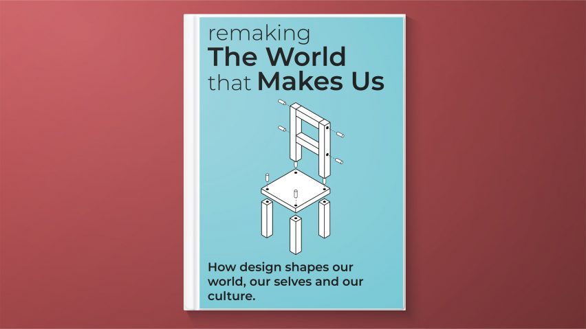 Book titled 'Remaking the World that Makes Us' with a diagram of a chair