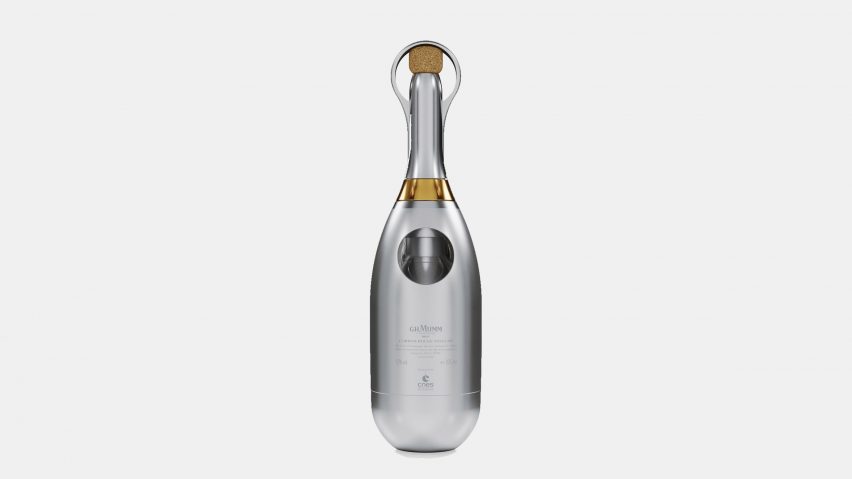 Back of Maison Mumm champagne bottle designed for space