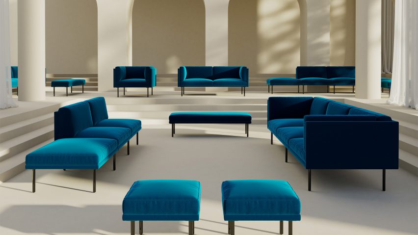 Bright blue Mod Highback collection of sofas and seating