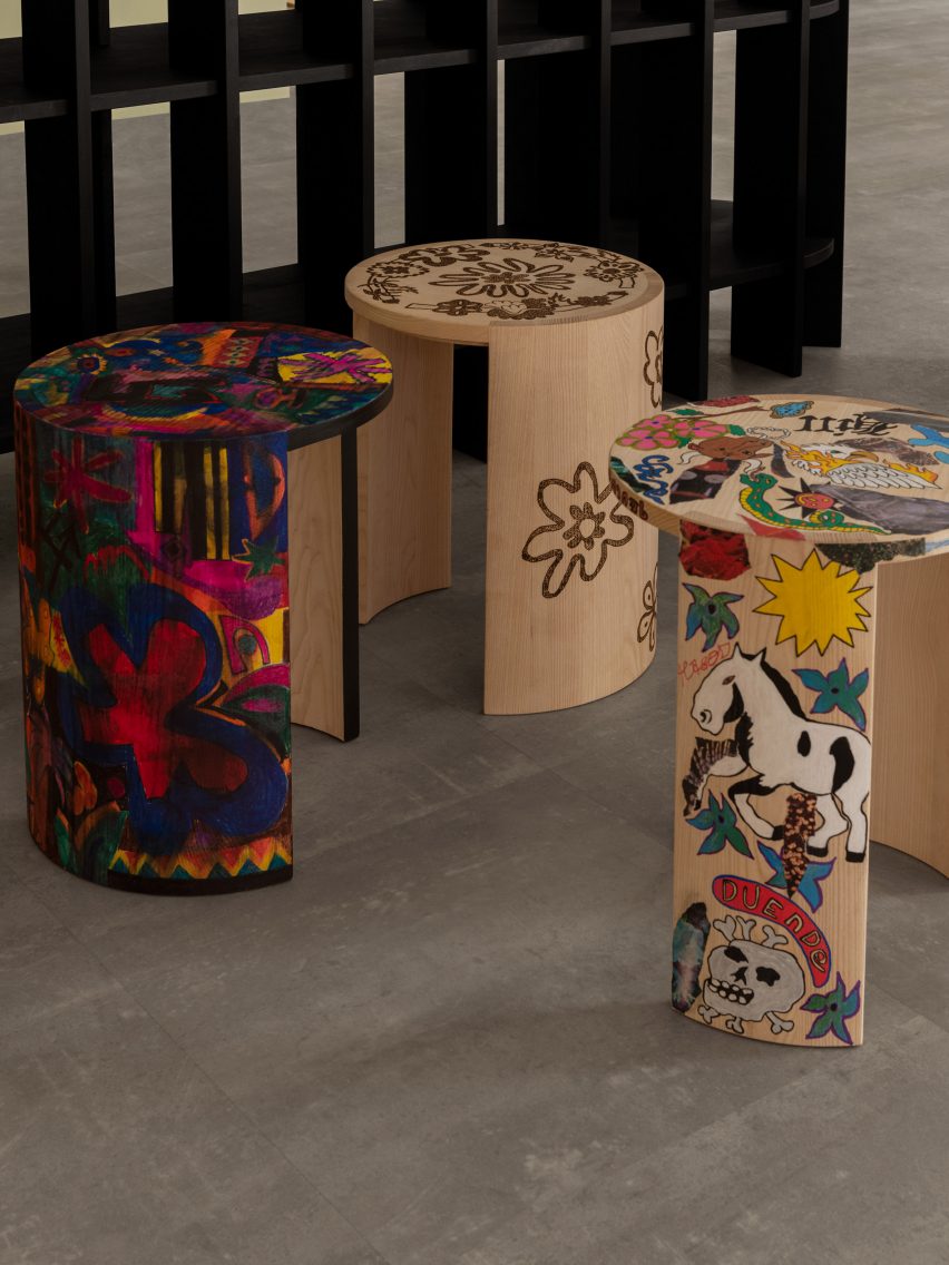 Colourful wooden stools