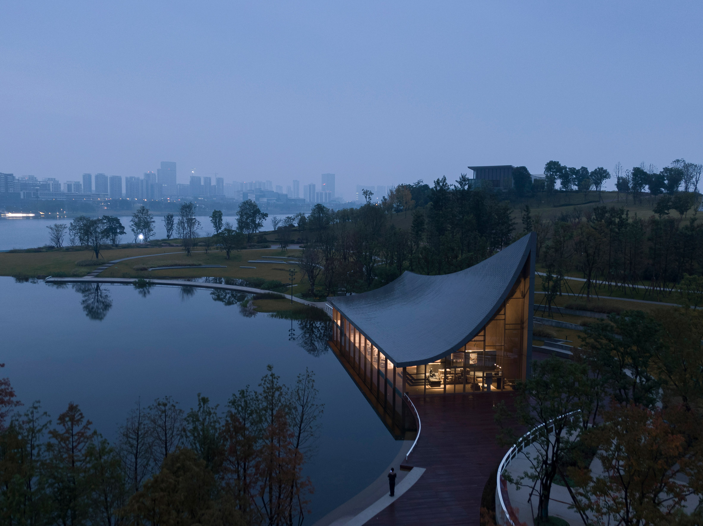 Aerial image of the Xinglong Lake Citic Bookstore