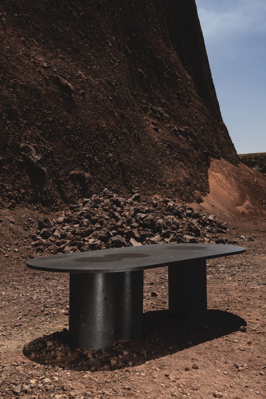 Petra dining table is pictured in a volcanic location