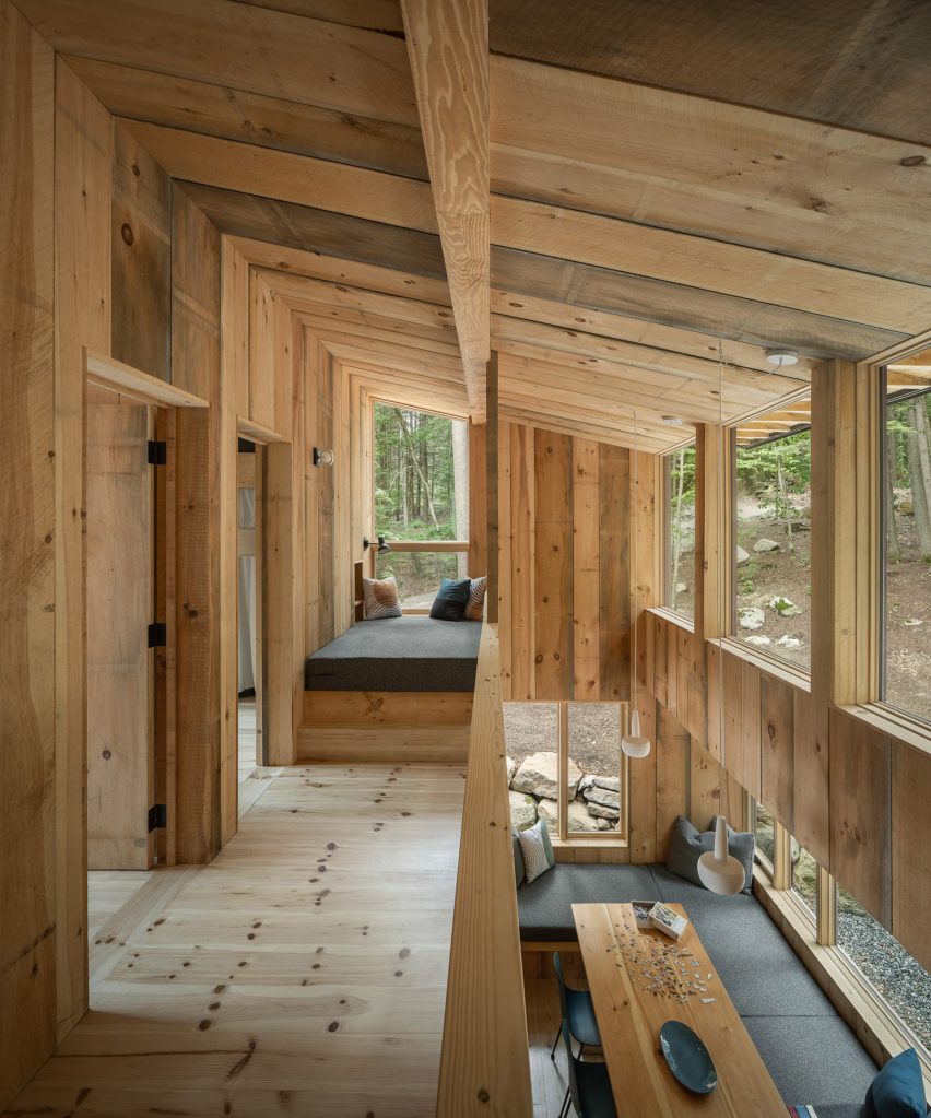 Split level view in Maine modern cabin