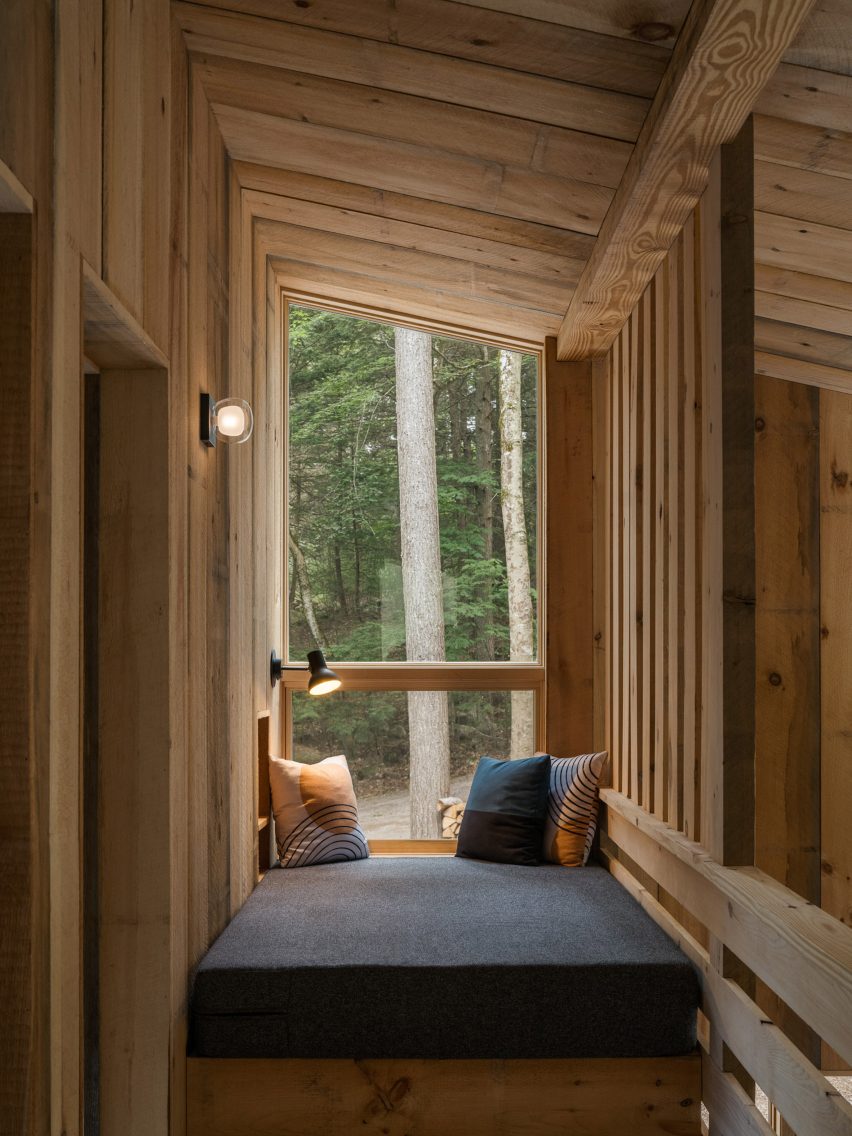 Reading nook in Maine cabin