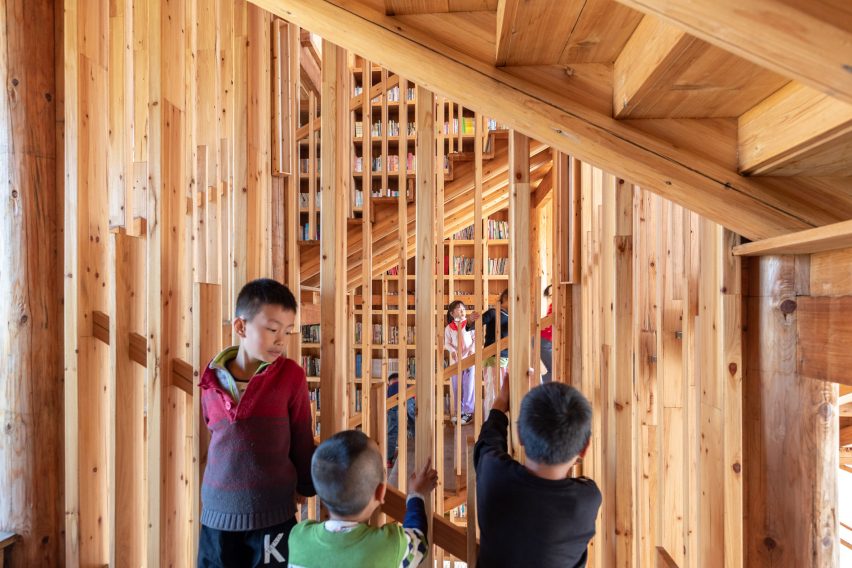Children playing on the staircase at Pingtan Book House by Condition_Lab