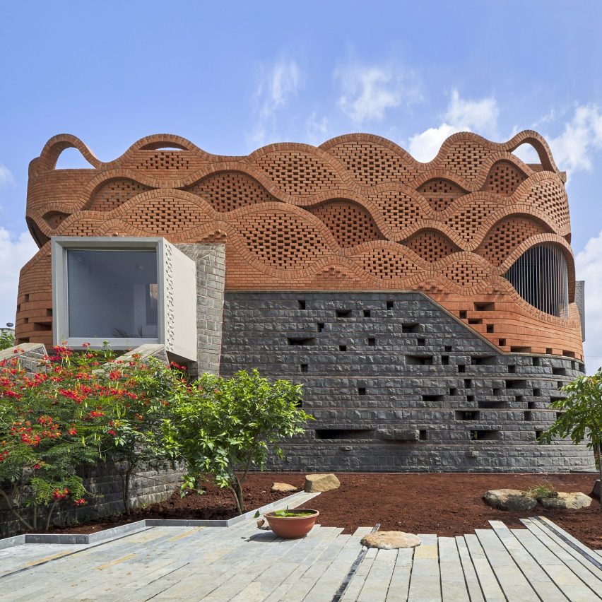 Dezeen Agenda newsletter features PMA Madhushala's wavy brick-walled home