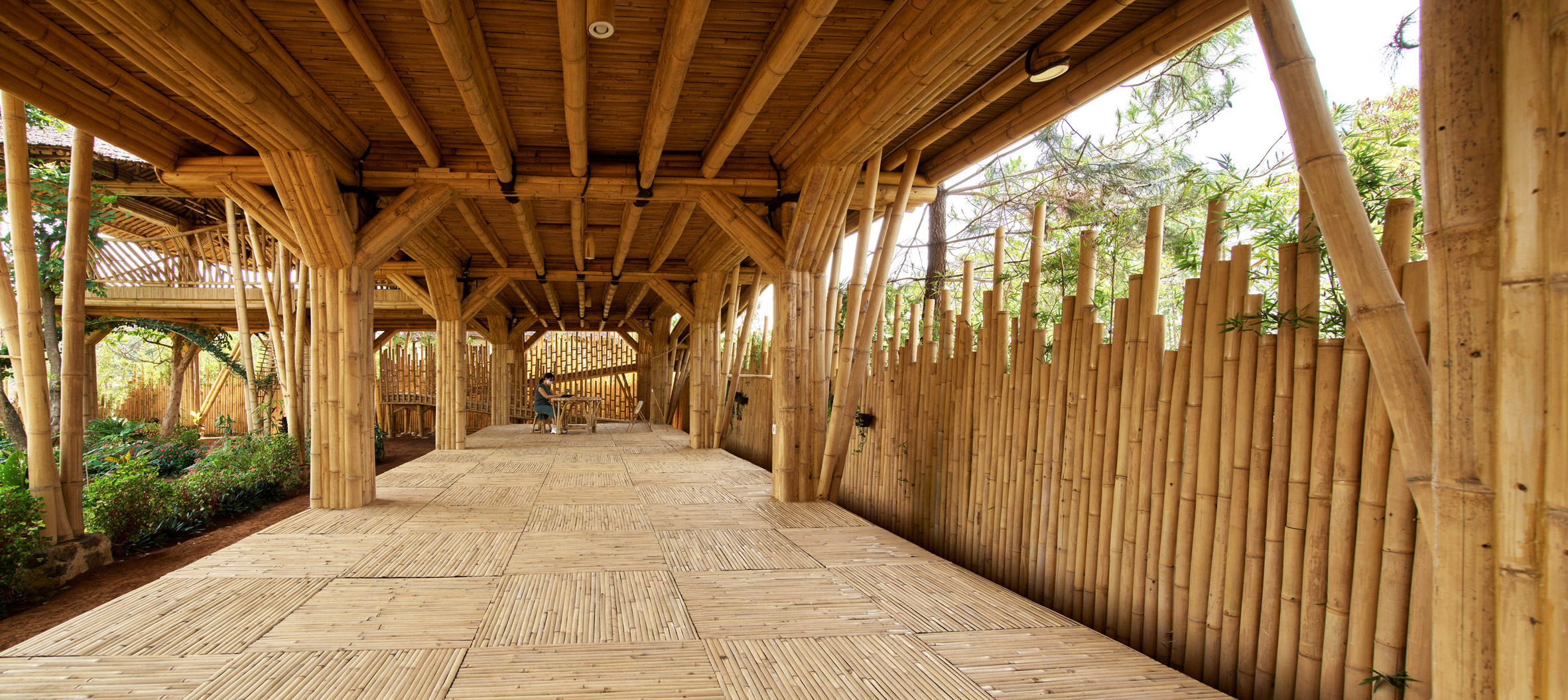 Interior image of the bamboo-lined lower level 