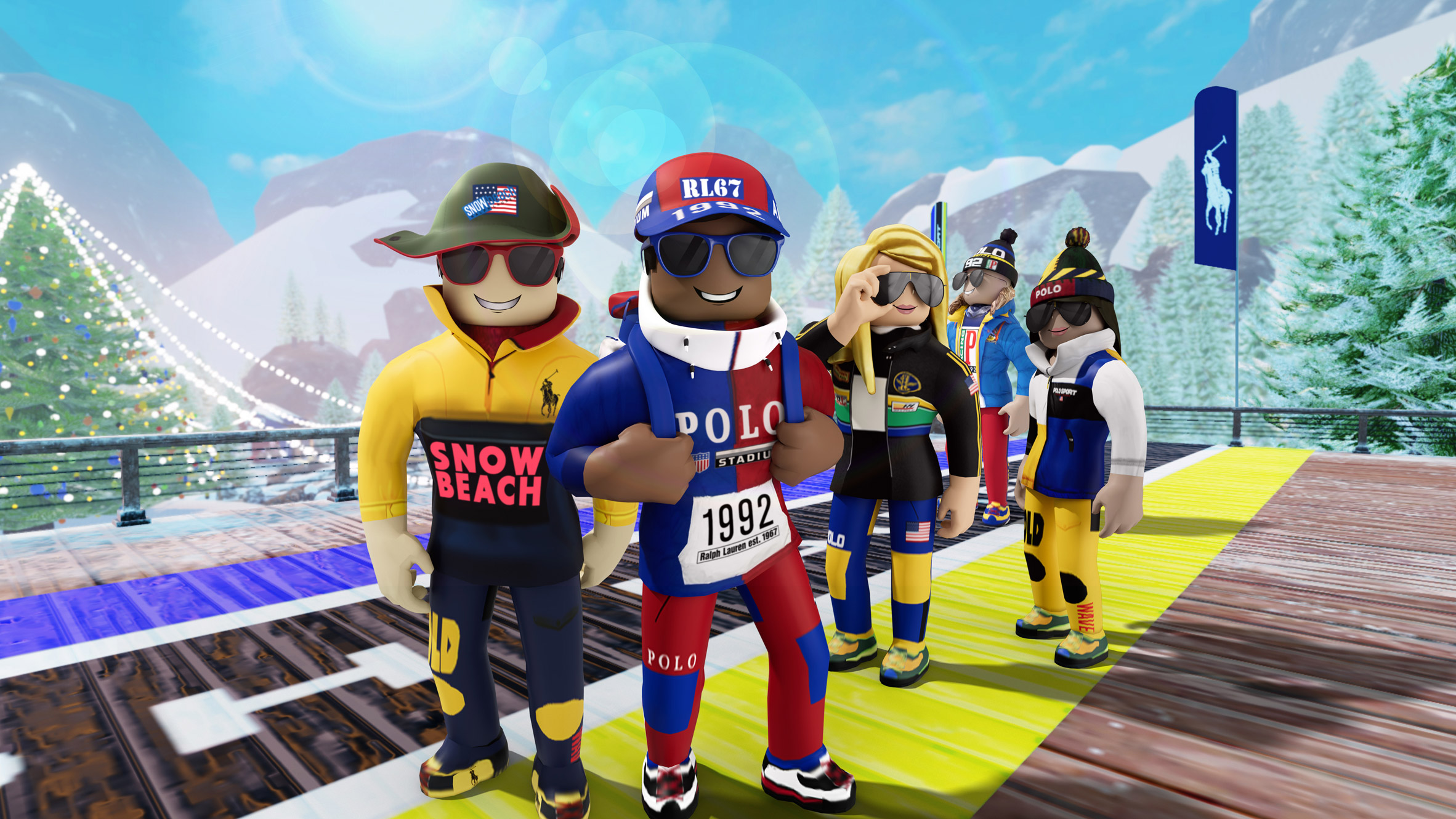 Image of Roblox avatars wearing Polo Ralph Lauren against a snowy background
